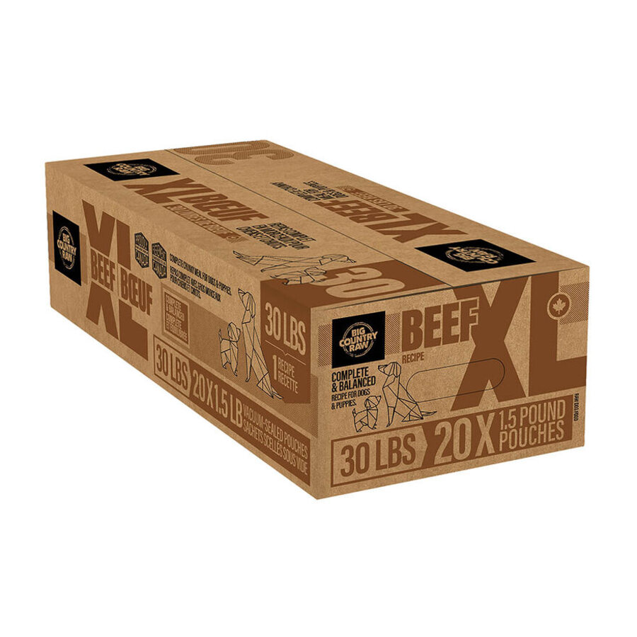 Big Country Raw Beef XL 30 lb box of raw dog food at K9 Friends Langley