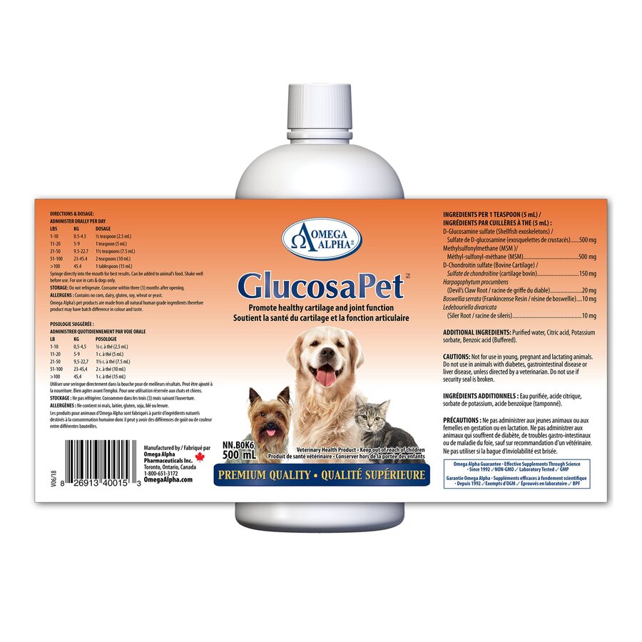 Omega Alpha GlucosaPet liquid joint support for dogs at K9 Friends Langley